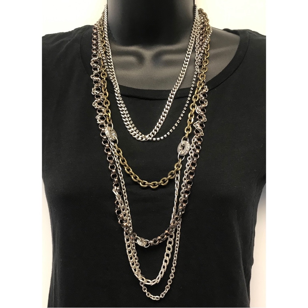 Fossil Multi-Chain Mixed Metal Layered Chunky Necklace